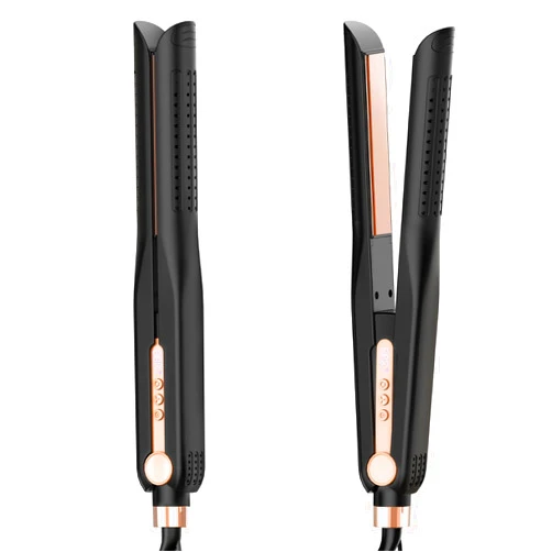 SKIMI Airflow Styler, Titanium Flat Iron Hair Straightener, Professional Airflow Styler Curling Iron with Cooling Air Vents to Lock in Style, 5 Temps & Dual Voltage, Auto Off(Black & Champagne Gold).