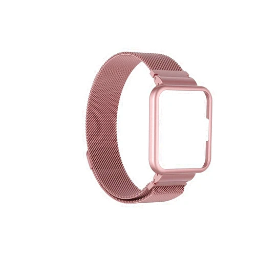 UsmAsk Fit For Redmi Watch 2 Lite Metal bracelet Magnetic loop+Case protector Fit for Xiaomi Watch Lite Strap Redmi Watch 3 Active Band Cover (Color : Style 1 pink, Size : Redmi Watch 2)