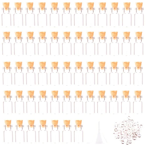 MaxMau 64pcs 1ml Tiny Vials with Cork Stoppers and Eye Screws,Mini Glass Bottles Small Jars for DIY Art Crafts Project Jewelry Pendant Party Favors