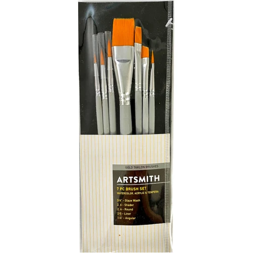 Generic Artsmith 7pc Gold Taklon Brush Set for Acrylics, Watercolor and Tempera 1825-3492