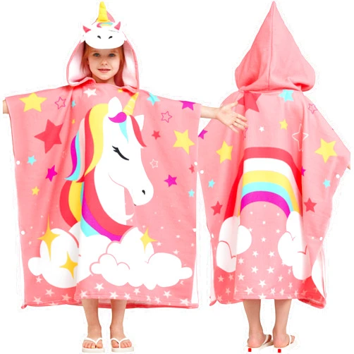 Joiedomi JOIEDOM Unicorn Kids Beach Towels with Backpack Hooded Toddler Bath Towel for Girls Boys 3-10 Years Absorbent Quick Dry Soft Microfiber Poncho Cover ups Lightweight 30