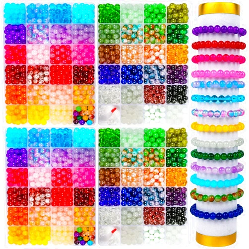 XSEINO 2400 PCS 8mm Glass Beads Bracelet Making Kit, 47 Colors Crystal Beads for Jewelry Making and DIY Crafts，4 Box Round Beads Suitable for Beginners