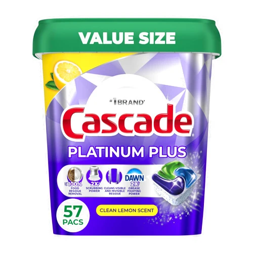 Cascade Platinum Plus Dishwasher Pods, Dishwasher Detergent, Dish Detergent Soap, Lemon, 57 Count