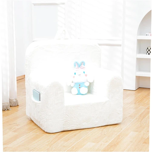 SUFUS Snuggly-Soft Cuddly Toddler Plush Armchair for Boys and Girls Fuzzy Plush Kids Sofa Couch Reading Chair with Children Friendly Handle for Easy Movement & Double Pockets for Good Storage, Cream