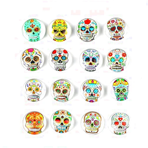 Qurly Colourful Skull Refrigerator Magnet Party Set of 16 Pack 3D Round Face for Silver Fridge Office Dry Erase Board Stainless Steel Door Freezer Whiteboard Cabinet Magnetic Great Fun for Ad
