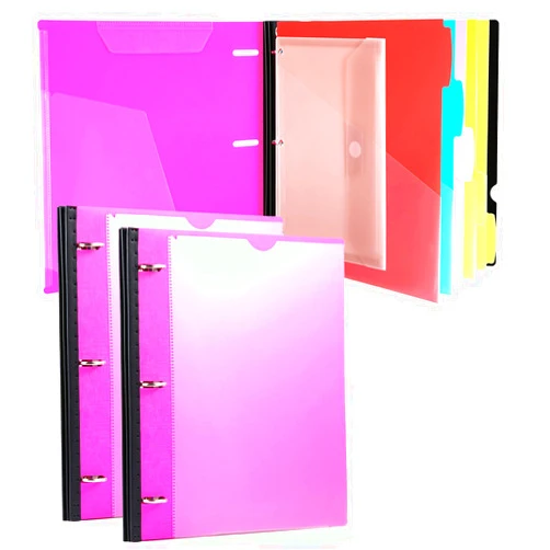 MAKHISTORY Telescoping Project Organizer 2PCS, Refillable 3 Ring Binder 13 Pocket Folder, Customized Front Cover+Clear Catalog Pocket+ 5 Double-Side Pockets Dividers+1 Binder Pocket, Pink