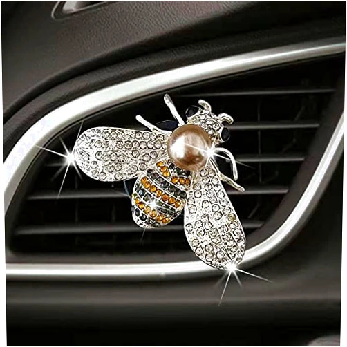 NTRR Shiny Bee Vent Clips, Crystal Bee Car Air Freshener Vent Clip Car Bling Interior Decoration Rhinestone Car Bling Accessories(Silver)