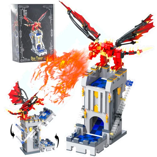 BYDEAS Dragons & Treasures Castle Building Block Set, Guarding Dice Tower Building Kits, Creative Red Dragon Toy Gift for Kids and Adults -1176PCS