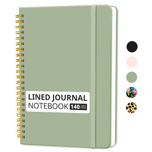 Taja Lined Spiral Journal Notebook for Women & Men, 140 Pages, College Ruled Hardcover Notebook for Work & Note Taking, Journals for Writing, A5 - Green