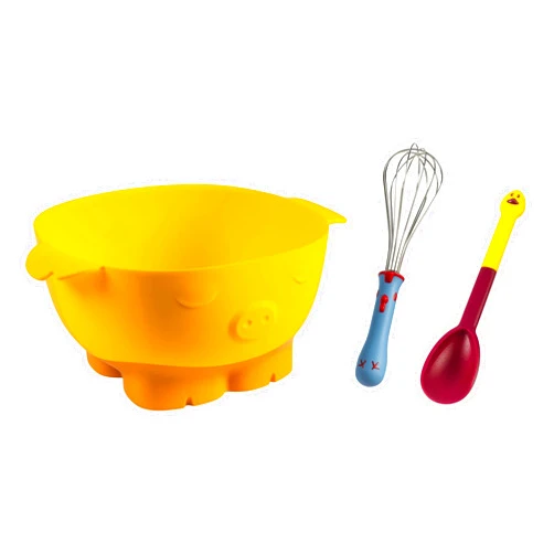Kuhn Rikon Kinderkitchen Kids Mixing Set | Pig Mixing Bowl, Rooster Whisk & Goose Stirring Spoon | Child-Friendly Kitchen Tools for Real Cooking