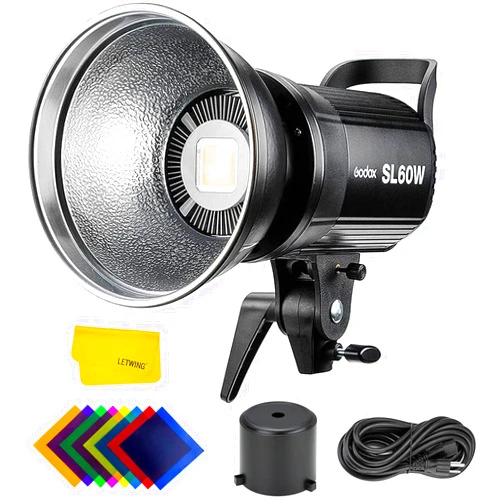 Godox SL-60W SL60W CRI95+Qa>90 5600±300K Bowens Mount LED Video Light,433MHz Grouping System,Wirelessly Adjust Brightness,for Video Recording Wedding Outdoor Shooting,W/Reflector,LETWING Color Filter