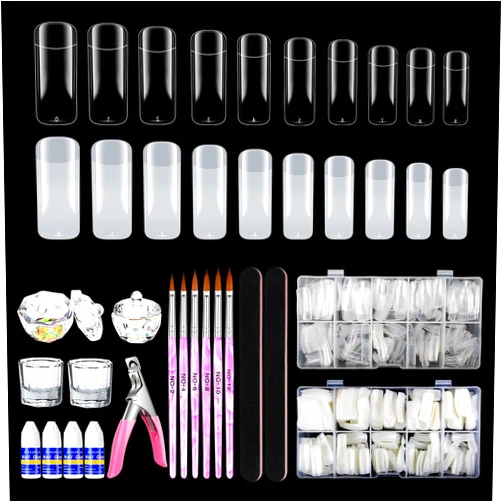 Yokilly Nail Brush Set, 6 PCS Acrylic Nail Art Brush Nail Polish Brush 4PCS Crystal Dappen Dish for Acrylic Nails & 1000 PCS Clear Nail Tips for Professional Acrylic Nails with Nail Clipper, Nail File