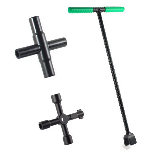 QPURO Water Meter Key 16 inch Kit - Industrial Grade Curb Key Water Shut Off Tool - 4-Way Multi Functional Utility Tool and 4 Way Sillcock Water Key for Valves, Faucets, Spigots