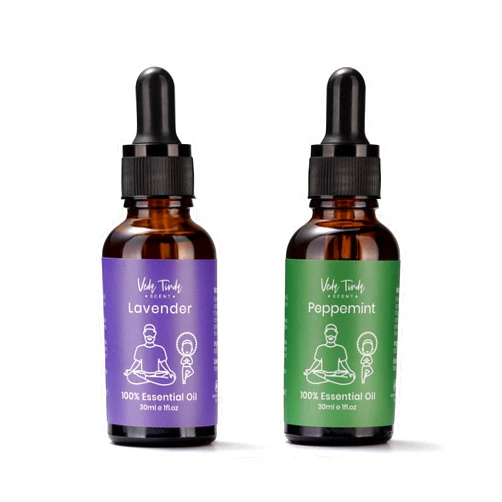 VEDA TINDA SCENT Lavender Essential Oil & Peppermint Essential Oil, 100% Pure Nature Organic Lavender Essential Oil for Diffuser, Relaxation, Massage, Clear Head with Diffuser, 1 fl oz 30ml x 2