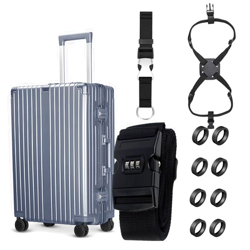SONCHIE Black Travel Set - Luggage Accessories - Adjustable Strap External Strap Combination Strap Acoustic Wheel Cover Luggage Marker