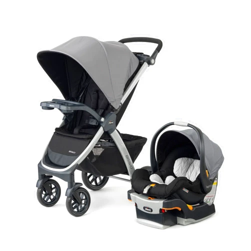 Chicco Bravo 3-in-1 Trio Travel System, Quick-Fold Stroller with KeyFit 30 Infant Car Seat and base | Camden/Black