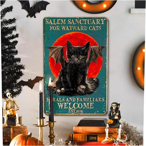 YOYI ART Salem Sanctuary for Wayward Cats Ferals and Familiars Cat Retro Metal Tin Sign Vintage Sign