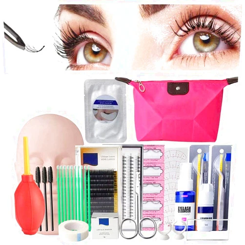 EBANKU 19PCS False Eyelashes Extension Practice Exercise Set, Mannequin Training Makeup False Eyelashes Extension Glue Tool Practice Kit With Bag For Makeup Practice Eye Lashes Graft