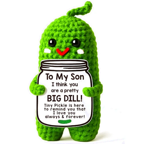 MAMAGIFTREE Son Gifts from Mom Dad, Fathers Day Birthday Gifts for Teens Boys, Handmade Crochet Pickle Graduation Gifts for Adults Son in Law Bonus Step Best Son Ever Gift