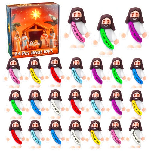 Cherislpy 24 Pcs Jesus Toys Original Design Mini Rubber Little Jesus Figurine to Hide and Seek Religious Party Favors Sunday School Craft Baptism Gifts for Christmas Stocking Stuffers