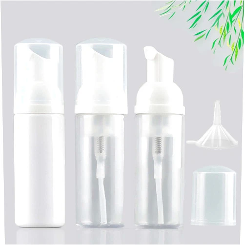 THYULIFE 3Pcs Travel Foam Pump Bottle with Funnel, Empty Foaming Soap Pump Dispenser, Travel Size Clear Foam Spary Bottle for Hand Soap Foaming Lash Shampoo Facial Cleanser, Leakproof and BPA Free, 50ml
