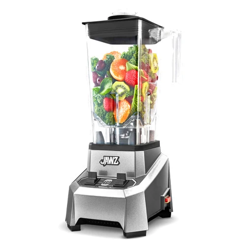 JAWZ High Performance Blender, 64 Oz Professional Grade Countertop Blender, Food Processor, Juicer, Smoothie or Nut Butter Maker, Simple 2 Speed Toggle Switch w Pulse, Stainless Steel Blades, Silver