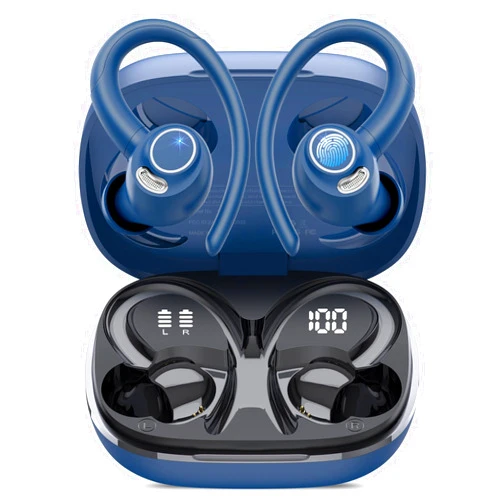 Jesebang Wireless Earbuds, Bluetooth 5.4 Headphones Sport, Over Ear Buds with ENC Noise Cancelling Mic, 48H, Wireless Earphone with Earhooks, Stereo Deep Bass, IP7 Waterproof Ear Bud for Workout Running, Blue