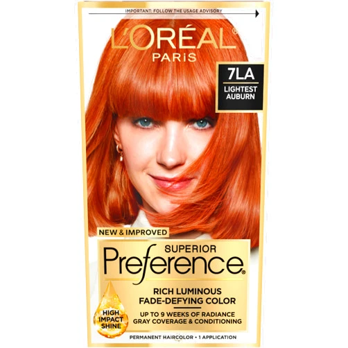 L'Oreal Paris Superior Preference Fade-Defying + Shine Permanent Hair Color, 7LA Lightest Auburn, Pack of 1, Hair Dye