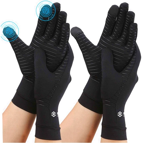 Semikk 2 Pairs Compression Full Finger Arthritis Gloves, Copper Glove with Touch Screen Fingers for Everyday Support, Hand Joint Pain, Carpal Tunnel, Tendonitis, Trigger Finger, Fit for Men & Women (X-Large)