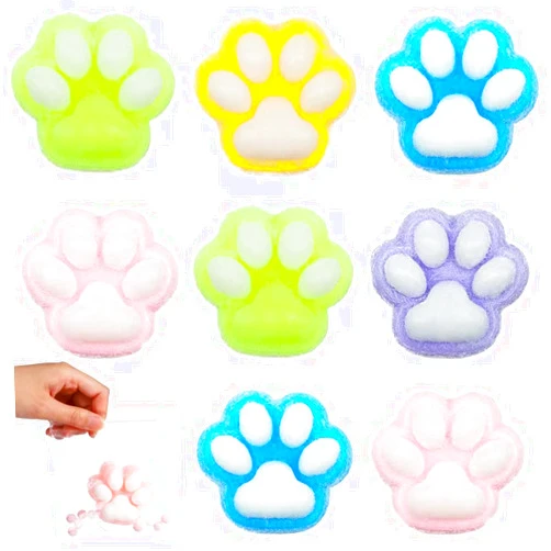 Anztqiuu 5 Pack Squishy Cat Paw Squeeze Toys, Cute Kawaii Squishies Sensory Mochi Toys, Stress Relieving Fur Ball OPP Packaging Gifts, Party Favors Soft Squishy Fidget Toys for Kids