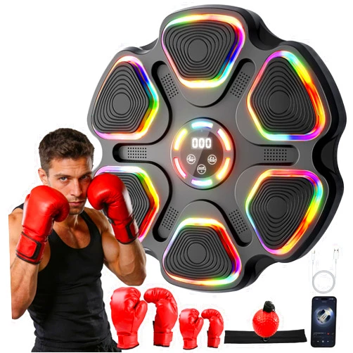 Leann L!fe Music Boxing Machine with Gloves for Adults & Kids, Bluetooth Interactive Wall Mounted Punching Trainer, 11 Modes & 9 Speeds, Boxing Reflex Ball Included