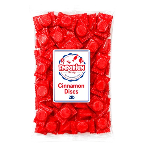 EMPORIUM CANDY TASTY TREATS FOR THE TUMMY Cinnamon Candy - 2 lb Bulk Bag Spicy Sweet Fiery Flavor Classic Red Sweets Individually Wrapped Hard Discs Fresh. Perfect for Parties Offices Gifting
