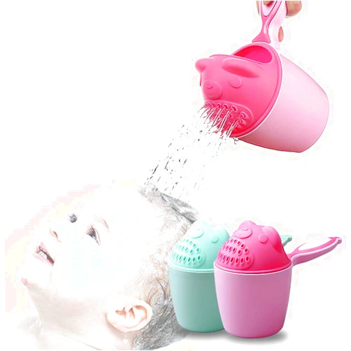 OLEWELL Baby Bath Rinse Cup with Bear Design for Rinsing Hair and Protecting Infant Eyes (Pink)