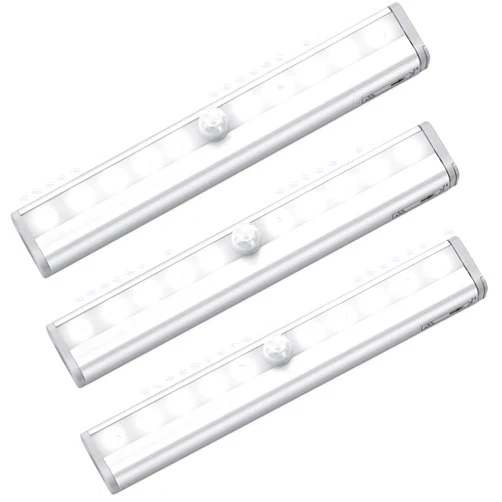 AMIR (Upgraded Version) Motion Sensor Lights, Battery-Powered LED Night Lights, Stick-Anywhere Closet Lights Stair Lights, Wall Lights for Hallway, Bathroom, Bedroom, Kitchen etc. (White - Pack of 3)