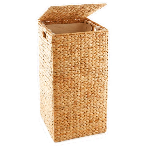 Casafield Laundry Hamper with Lid and Removable Liner Bag - Natural, Woven Water Hyacinth Square Laundry Basket Sorter for Clothes and Towels