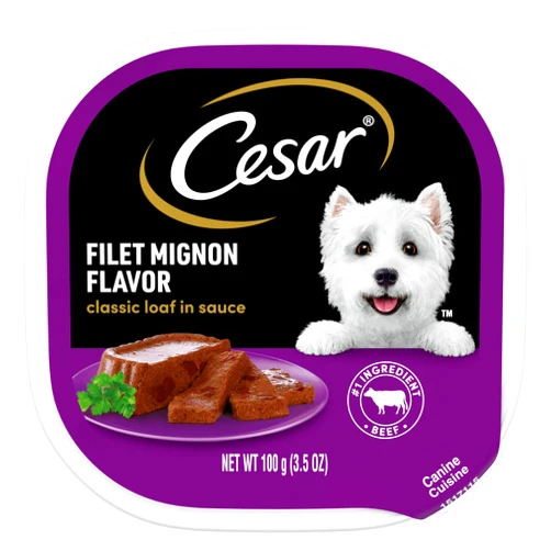 CESAR Adult Wet Dog Food Classic Loaf in Sauce Filet Mignon Flavor, 3.5 oz. Easy Peel Trays, Pack of 24
