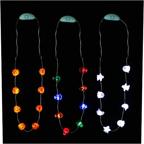 JASHIKA Halloween Eve Costume Party Accessories, Lighting Up LED Necklace Set of 3, Ghost, Jack O Lantern Pumpkin, Skull for Trick or Treating Door to Door Parade Procession