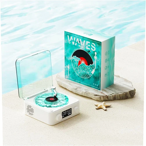 ZEAKOC Waves Vinyl Player, Ocean-Inspired Design, Adjustable Lighting, Bluetooth Speakers, USB/TF Card Playback, White Noise Nature Sounds for Relaxation and Music