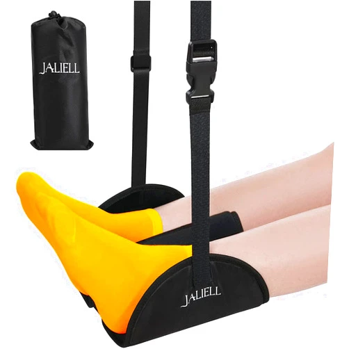 JALIELL Airplane Footrest - JALIELL 2 in 1 Foot Hammock Airplane (Memory Foam) for Airplane Travel Essentials, No Clashing Airplane Foot Rest Plane Leg Rest Travel Flight Essentials (Black)