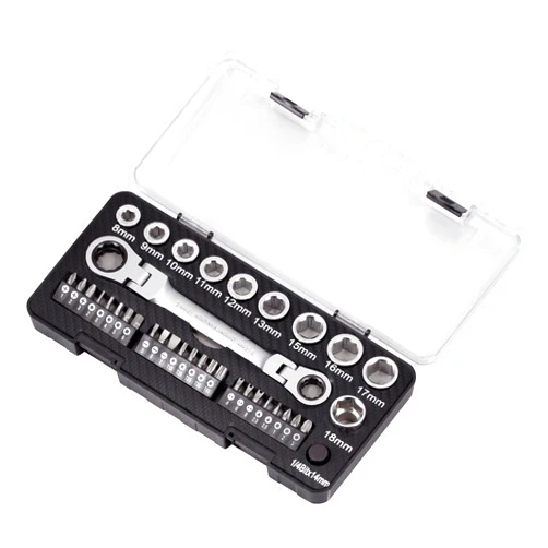 LEONTOOL 36 PCS Socket Ratchet Wrench Set - 8.5 Inches - Chrome Vanadium Steel - Quick-Release - Metric Ratcheting Combination Wrench Set