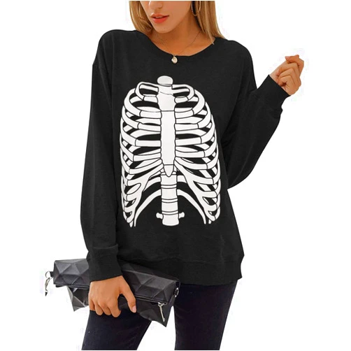 Zarmfly Women Halloween Sweatshirts Pumpkin Face Dancing Skeleton Shirt Long Sleeve Sweater Funny Graphic Pullover