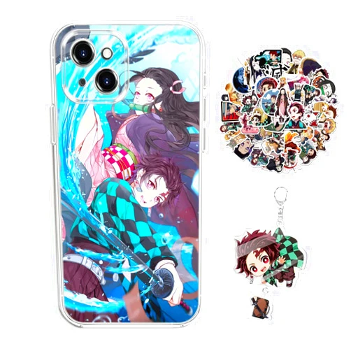 Staremeplz Compatible with iPhone 15 Plus Case Anime Design [with Vision Keychain and 50pcs Stickers] Cartoon Transparent Soft Silicona Case for iPhone 15 Plus