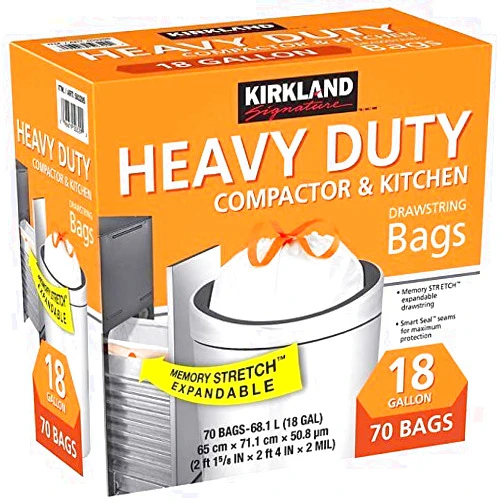 KIRKLAND SIGNATURE Compactor Kitchen Trash Bag with Gripping Drawstring Secure Full Size 2-Pack