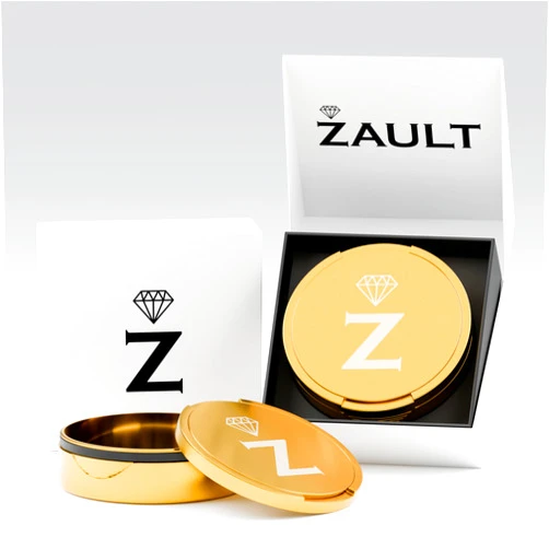 Zault Titan Zyn Metal Can, Aluminum Zyn Container & Holder, Snus Tin for Zyn Pouches, with Deluxe Gift Box for Him/Men/Husband/Boyfriend (Gold)