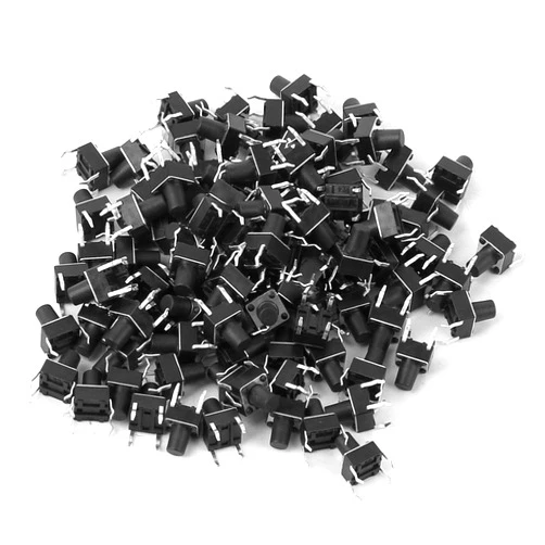 Respicefinem 100pcs Instantaneous Tactile Pushbutton Switch Miniature Tactile Switch Accessories 6 X 6 X 8mm, Vertical 4-Pin Inline Pushbutton Switch