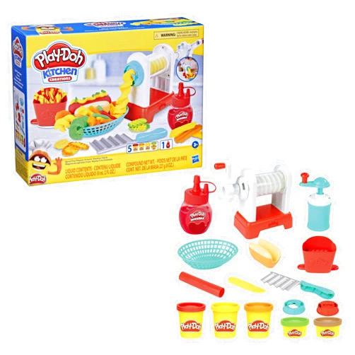 Play-Doh Kitchen Creations Spiral Fries Playset for Kids 3 Years and Up with Toy French Fry Maker, Drizzle, and 5 Modeling Compound Colors, Non-Toxic