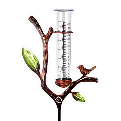 Viterlight Rain Gauge Outdoor, Metal Rain Gauge with Stake, 7 Inch Tube Rain Measure Gauge, Decorative Branch Rain Measure Tool for Garden, Lawn, Patio