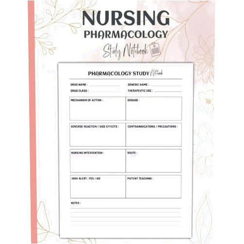 ALMOMARID Publishing Nursing Pharmacology Study Notebook: Pharmacology Template Journal for Nursing Students, 120 Pages