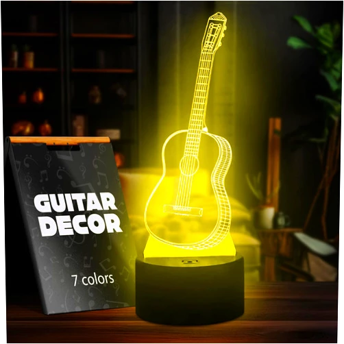 The Little Green Change 3D Illusion Night Light Lamp - Guitar Decor 3D Illusion Lamp with USB Port 7 Color Changing Lamp LED Night Light - Musical Lights Instruments Party Decoration Touch Lamp Gifts For Guitar Lovers