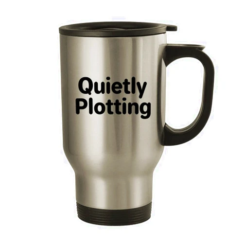 Molandra Products Quietly Plotting - 14oz Stainless Steel Travel Mug, Silver